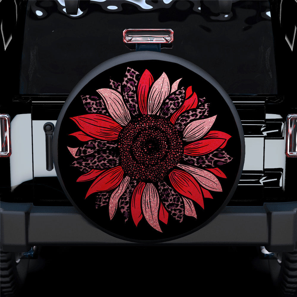Red Cheetah Sunflower Jeep Car Spare Tire Cover