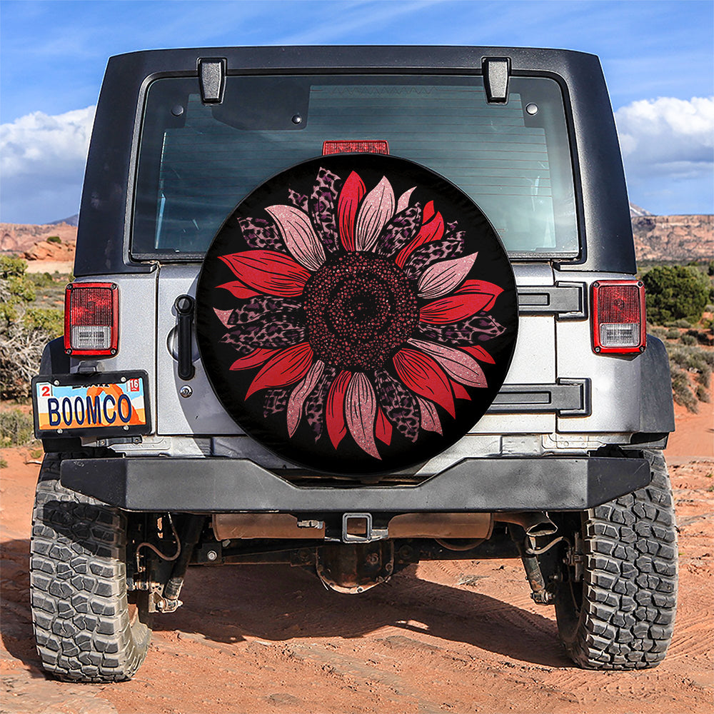 Red Cheetah Sunflower Jeep Car Spare Tire Cover