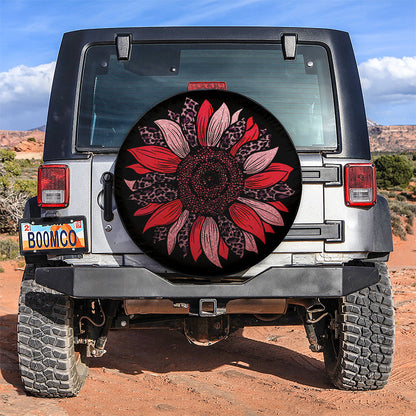 Red Cheetah Sunflower Jeep Car Spare Tire Cover
