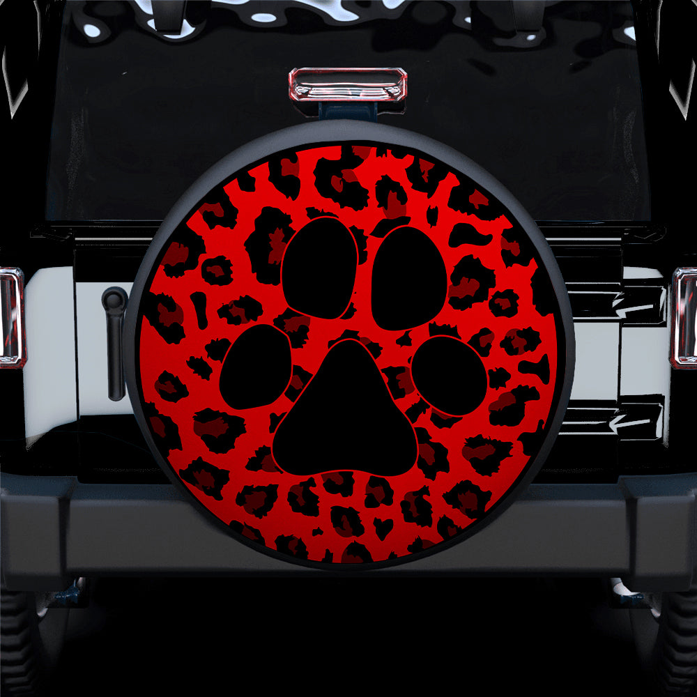 Red Cute Dog Paw Cheetah Leopard Jaguar Pattern Jeep Car Spare Tire Cover