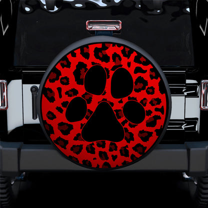 Red Cute Dog Paw Cheetah Leopard Jaguar Pattern Jeep Car Spare Tire Cover