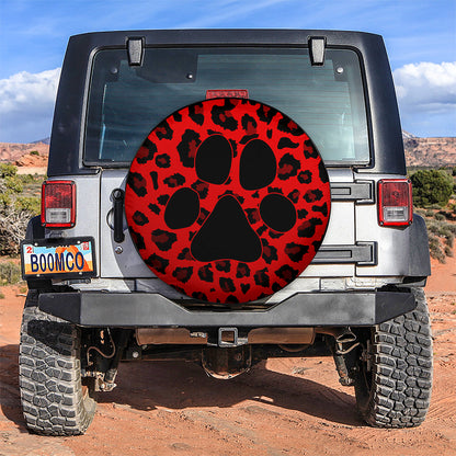 Red Cute Dog Paw Cheetah Leopard Jaguar Pattern Jeep Car Spare Tire Cover