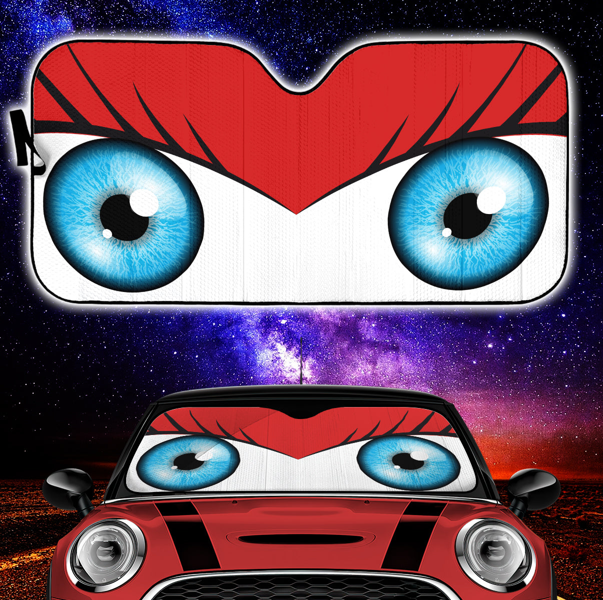 Red Cute Eyes Cartoon Auto Sun Shades