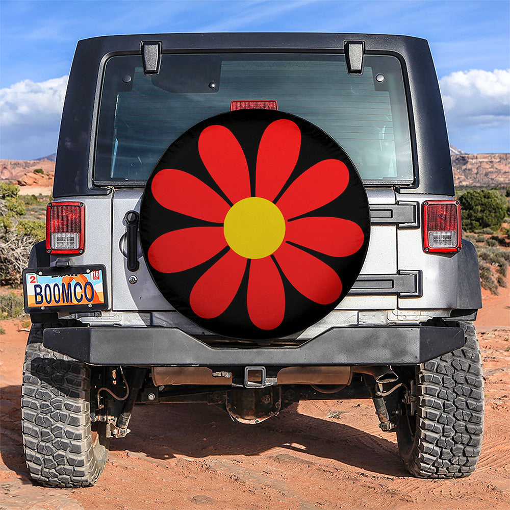 Red Daisy Flower Jeep Car Spare Tire Cover