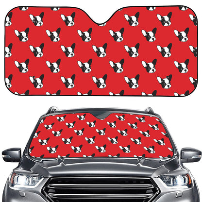 Red French Bulldog Pattern Print Car Windshield Sun Shade