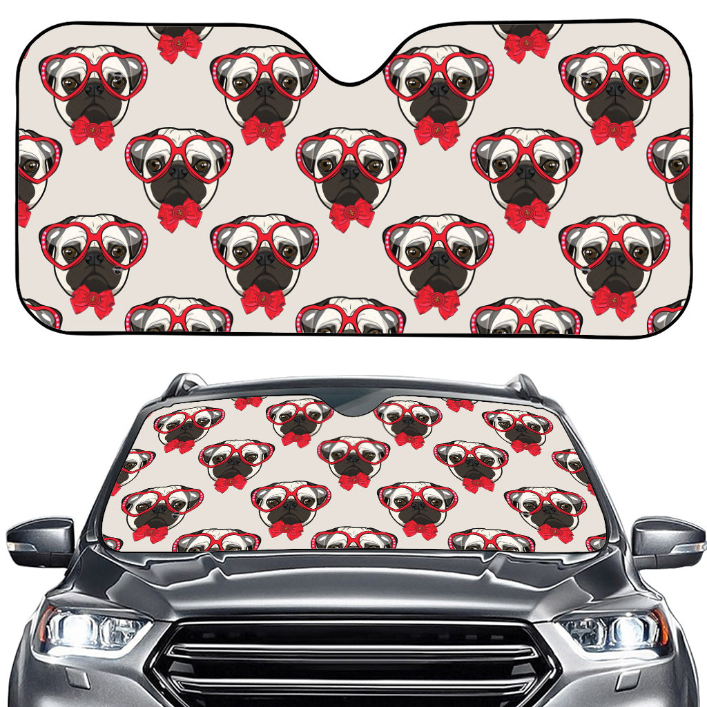 Red Glasses Pug Pattern Print Car Windshield Sun Shade