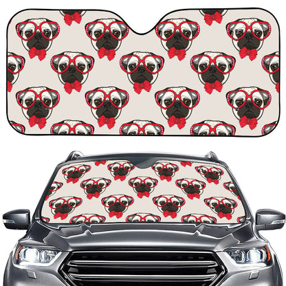 Red Glasses Pug Pattern Print Car Windshield Sun Shade