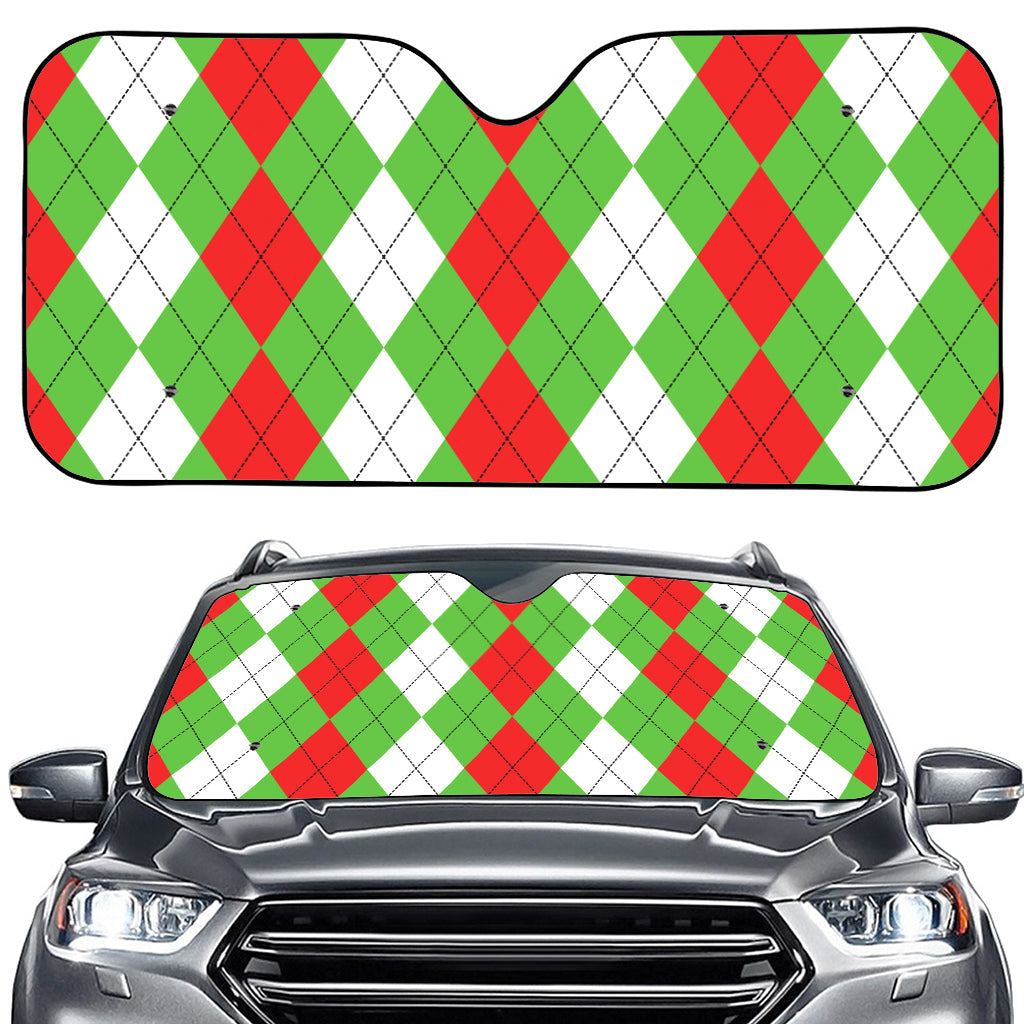 Red Green And White Argyle Pattern Print Car Windshield Sun Shade