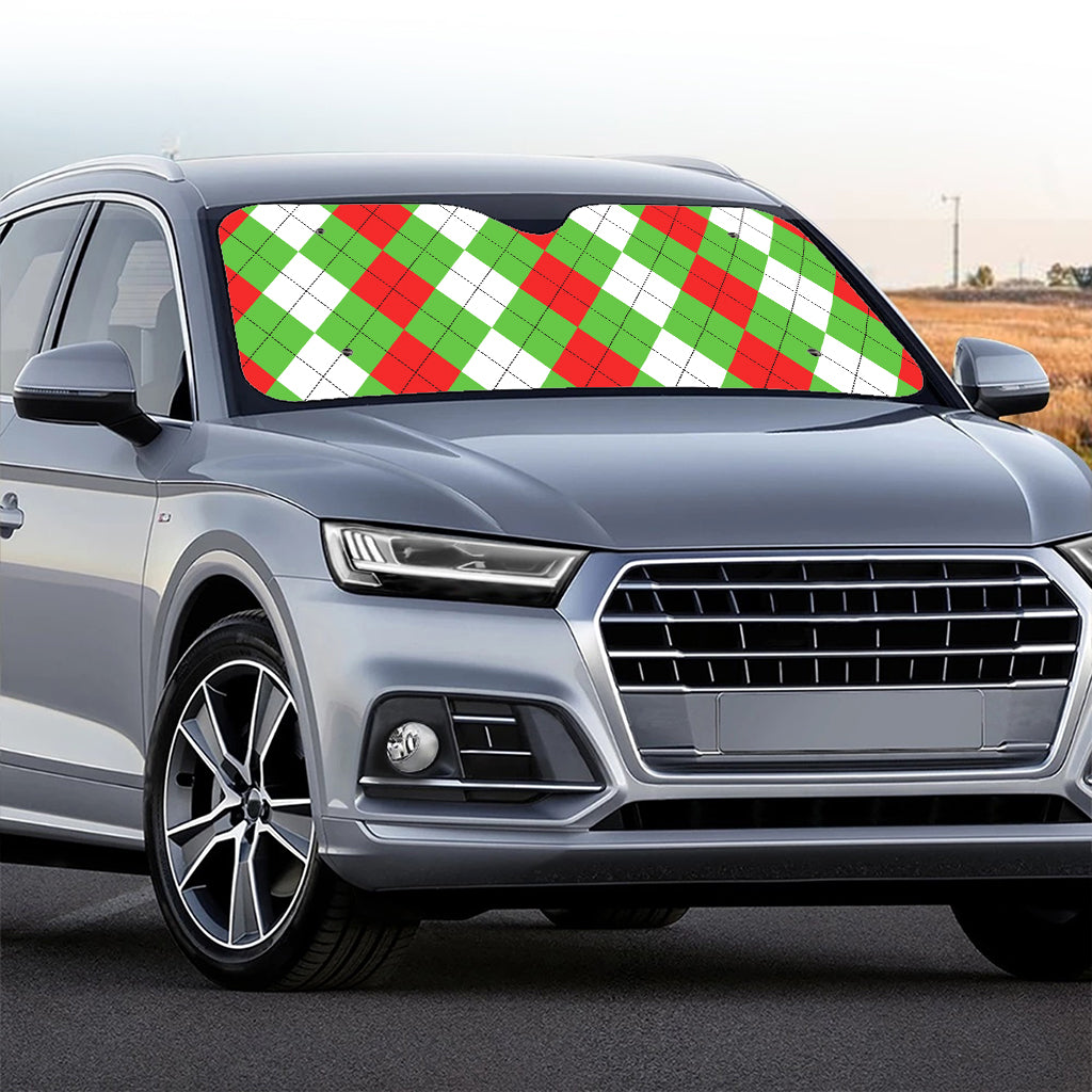Red Green And White Argyle Pattern Print Car Windshield Sun Shade