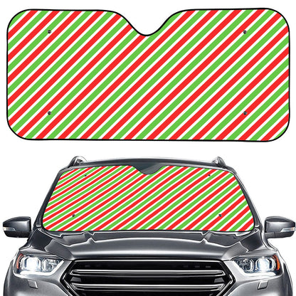 Red Green And White Candy Cane Print Car Windshield Sun Shade