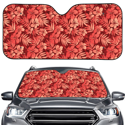 Red Hawaiian Tropical Pattern Print Car Windshield Sun Shade