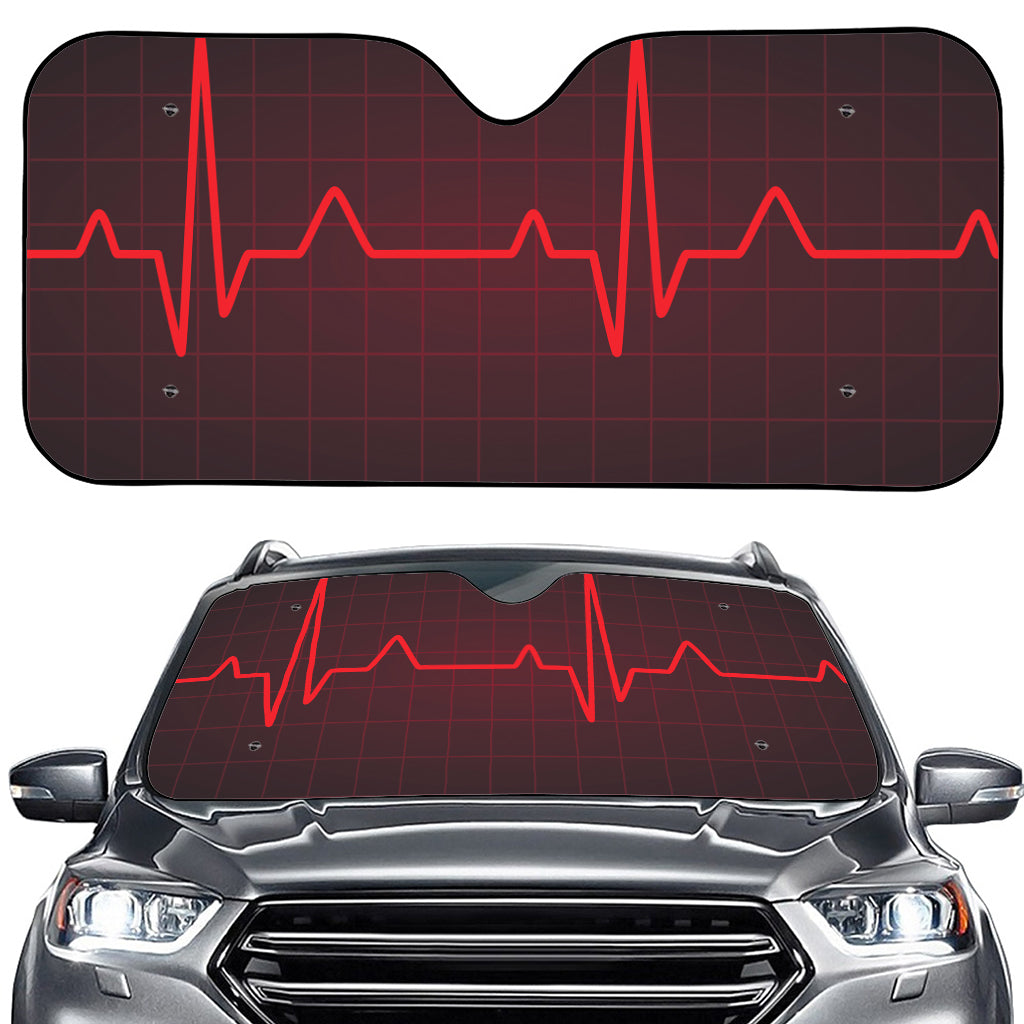 Red Heartbeat Print Car Windshield Sun Shade