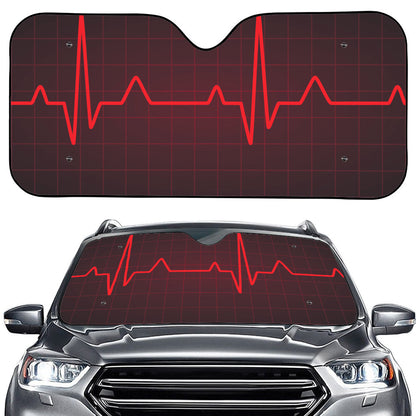 Red Heartbeat Print Car Windshield Sun Shade
