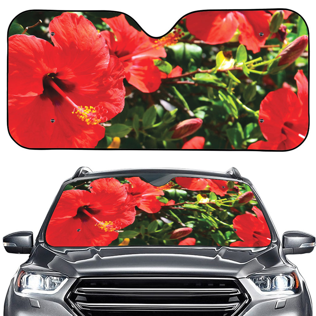 Red Hibiscus Flowers Print Car Windshield Sun Shade