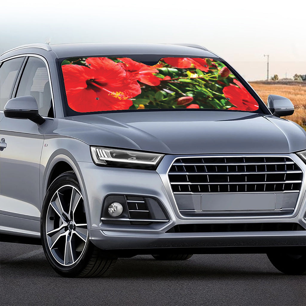 Red Hibiscus Flowers Print Car Windshield Sun Shade
