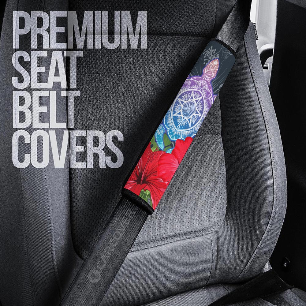 Red Hibiscus Flowers Seat Belt Covers Custom Turtle Animal Car Accessories