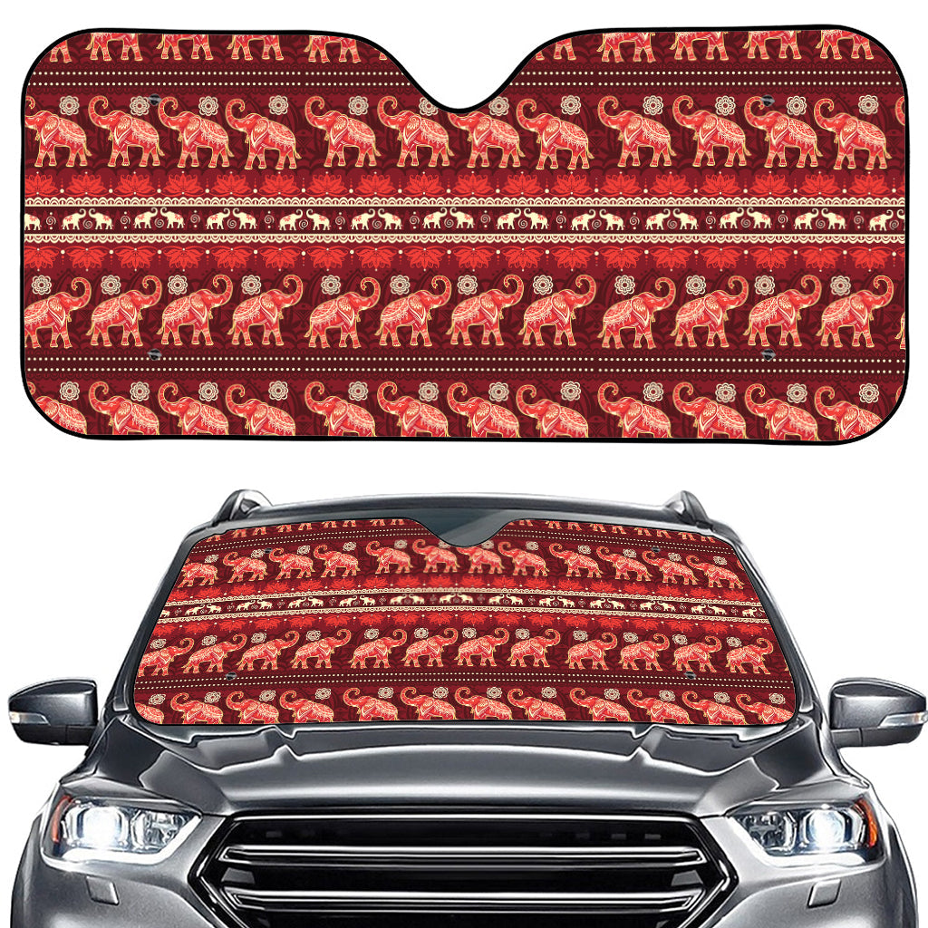 Red Indian Elephant Pattern Print Car Windshield Sun Shade