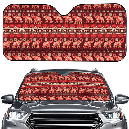 Red Indian Elephant Pattern Print Car Windshield Sun Shade