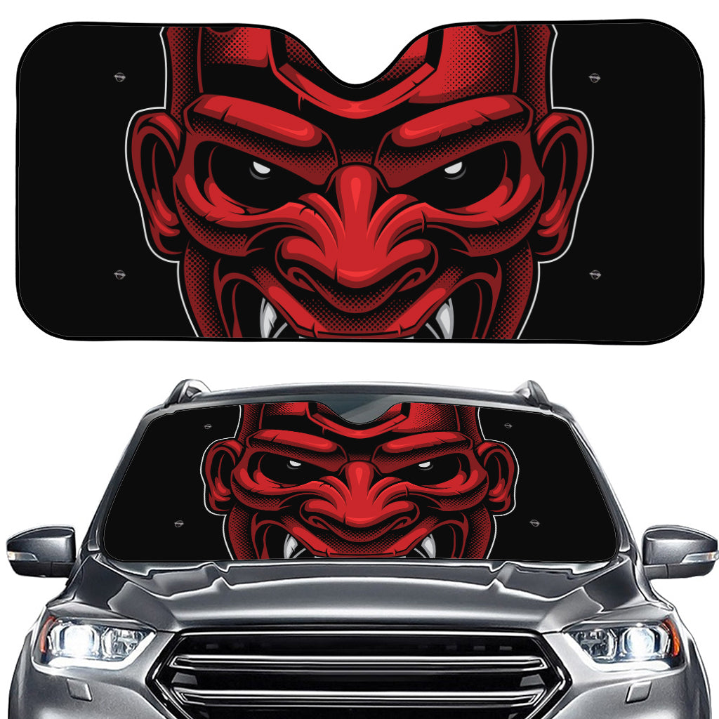 Red Japanese Demon Mask Print Car Windshield Sun Shade