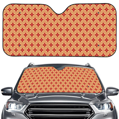 Red Japanese Flower Pattern Print Car Windshield Sun Shade