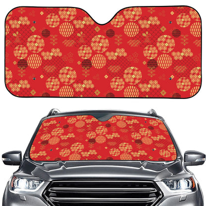 Red Japanese Pattern Print Car Windshield Sun Shade