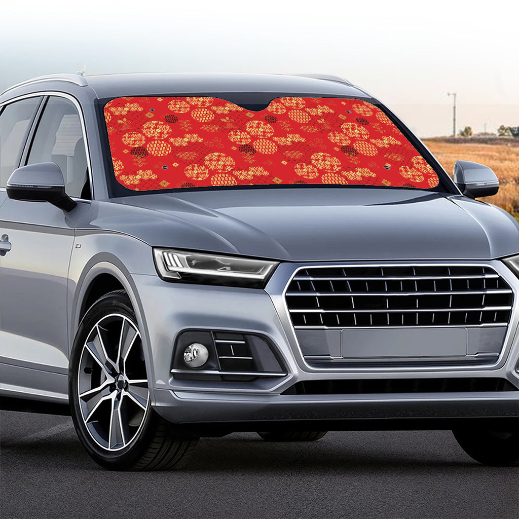 Red Japanese Pattern Print Car Windshield Sun Shade