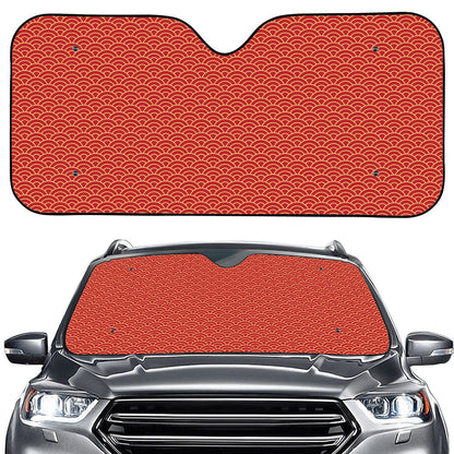Red Japanese Wave Pattern Print Car Windshield Sun Shade