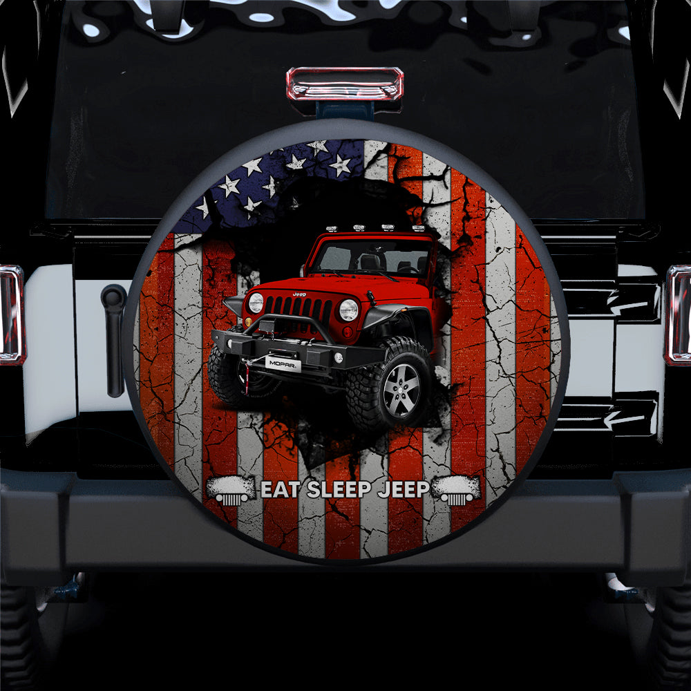Red Jeep American Flag Car Spare Tire Cover
