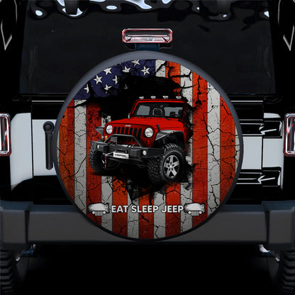 Red Jeep American Flag Car Spare Tire Cover