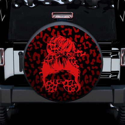 Red Jeep Girl With Sunglasses Leopard Pattern Car Spare Tire Cover
