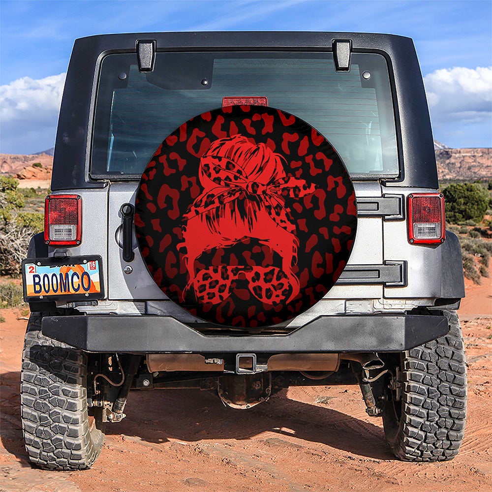 Red Jeep Girl With Sunglasses Leopard Pattern Car Spare Tire Cover