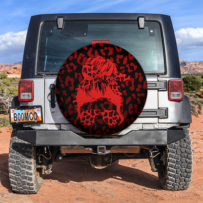 Red Jeep Girl With Sunglasses Leopard Pattern Car Spare Tire Cover