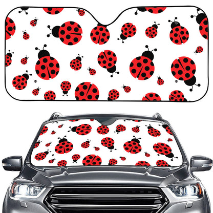 Red Ladybug Pattern Print Car Windshield Sun Shade