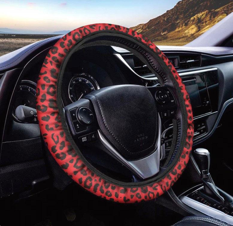 Red Leopard Print Car Steering Wheel Cover
