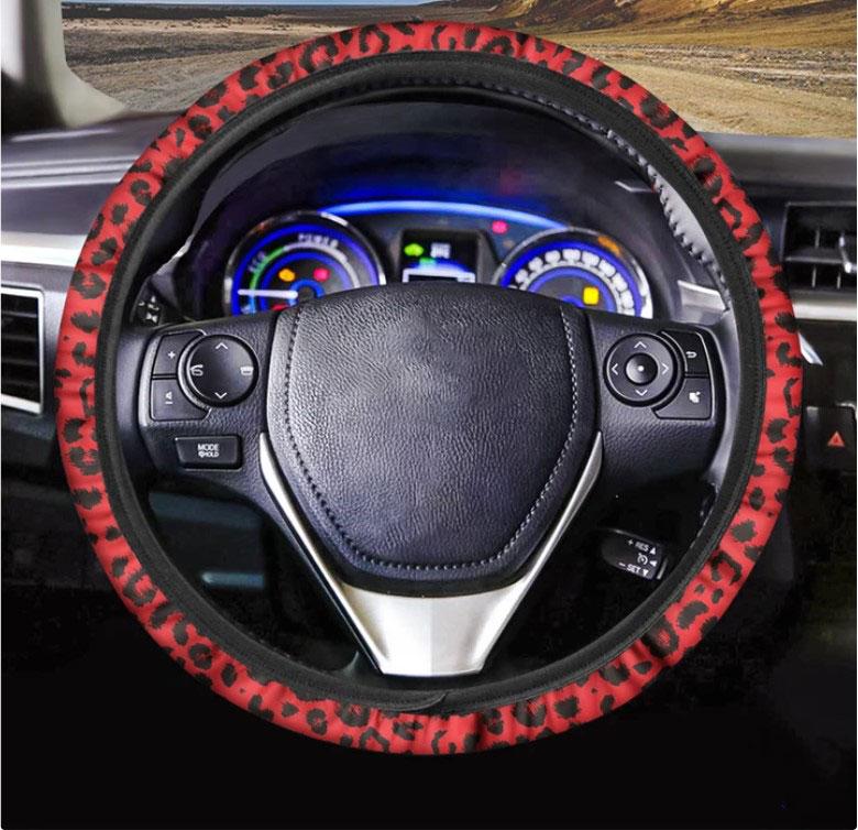 Red Leopard Print Car Steering Wheel Cover