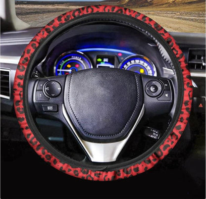 Red Leopard Print Car Steering Wheel Cover