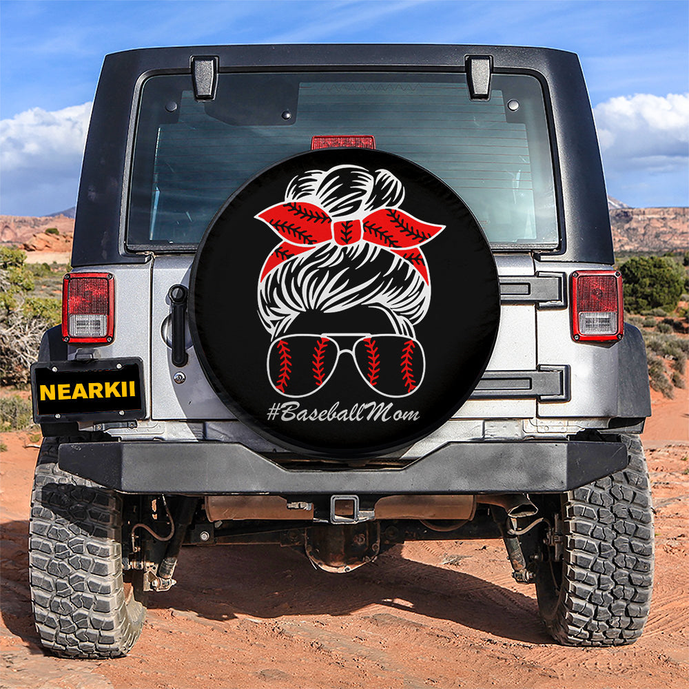 Red Messy Bun Baseball Mom Car Spare Tire Cover