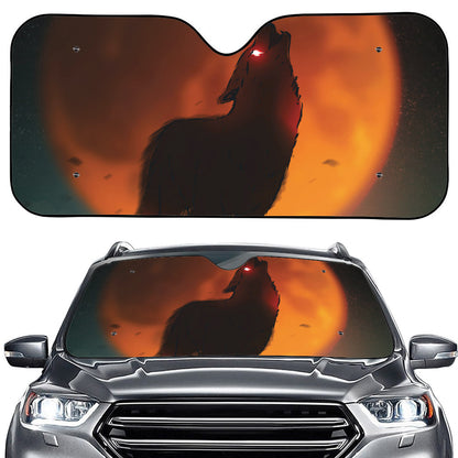 Red Moon Howling Wolf Print Car Windshield Sun Shade