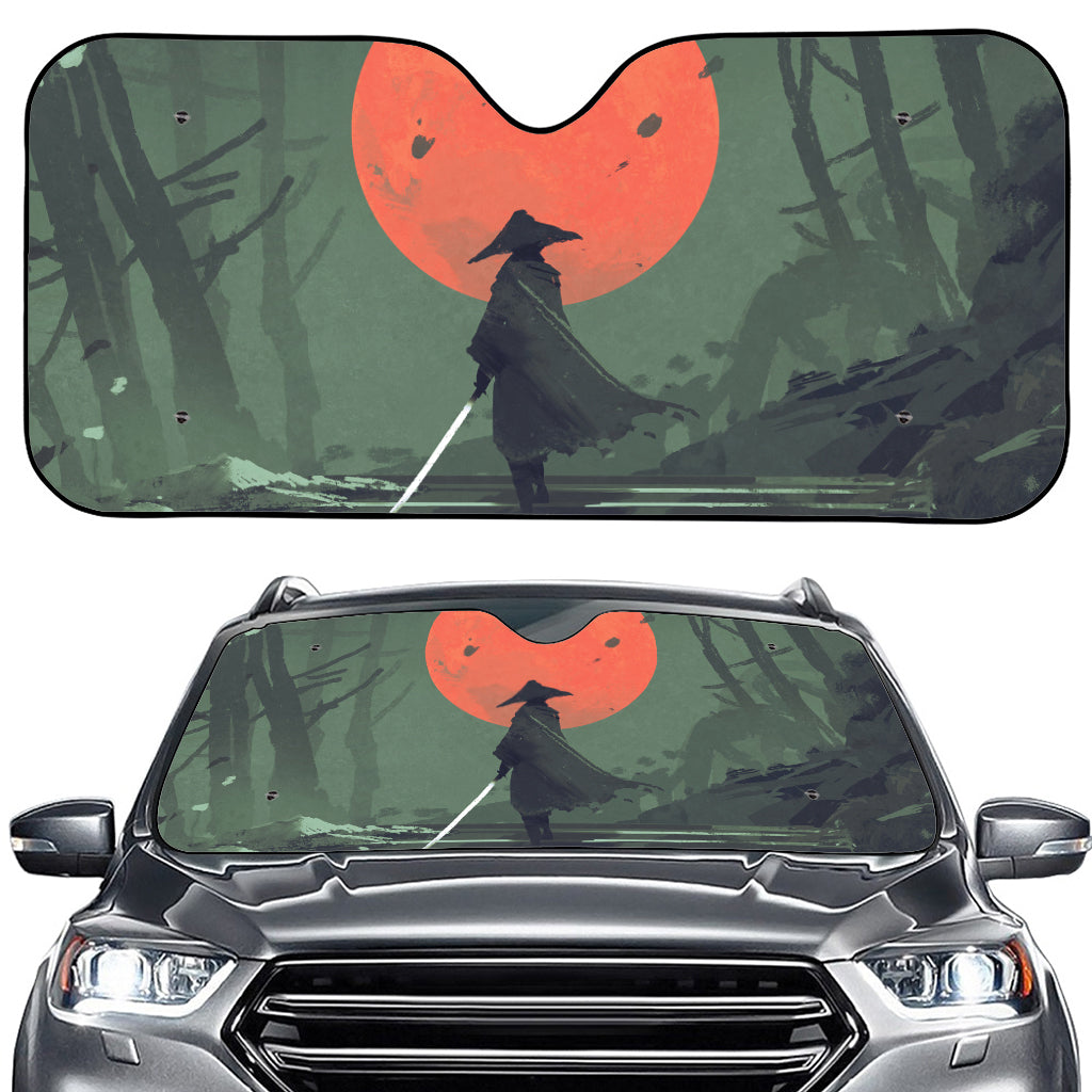 Red Moon Samurai Print Car Windshield Sun Shade