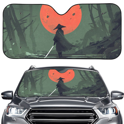 Red Moon Samurai Print Car Windshield Sun Shade