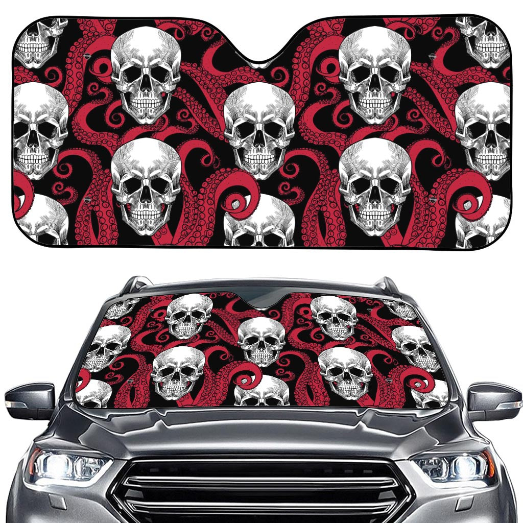 Red Octopus Skull Pattern Print Car Windshield Sun Shade