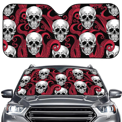 Red Octopus Skull Pattern Print Car Windshield Sun Shade