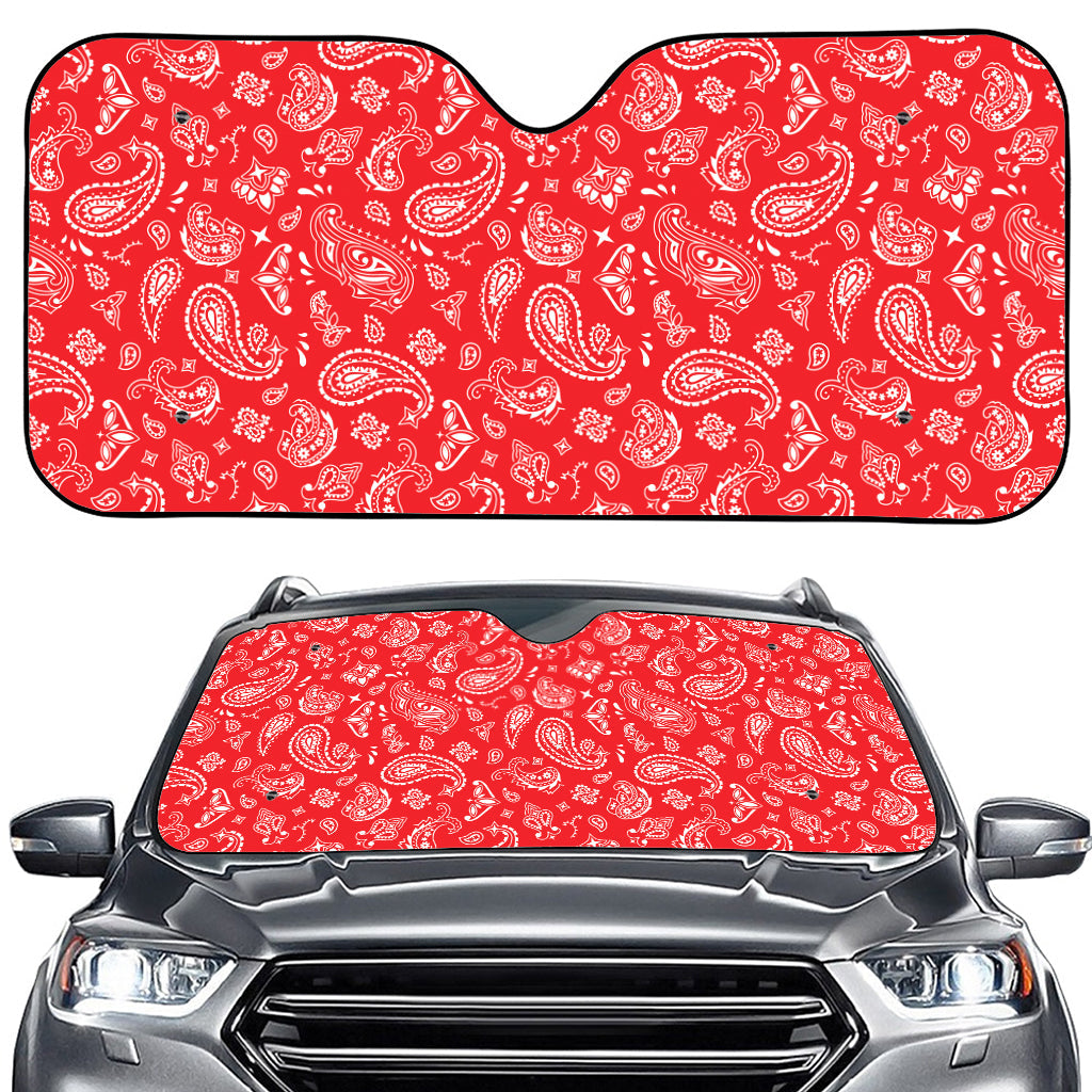 Red Paisley Bandana Pattern Print Car Windshield Sun Shade