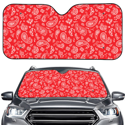 Red Paisley Bandana Pattern Print Car Windshield Sun Shade