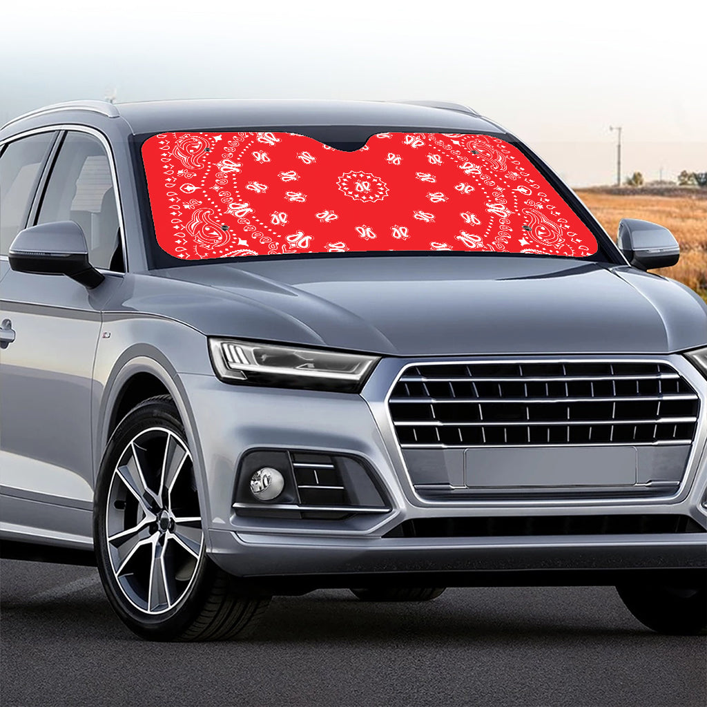 Red Paisley Bandana Print Car Windshield Sun Shade