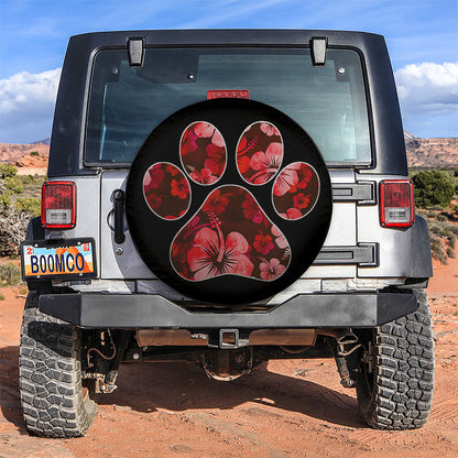 Red Paw Print Hawaiian Hibiscus Car Spare Tire Cover