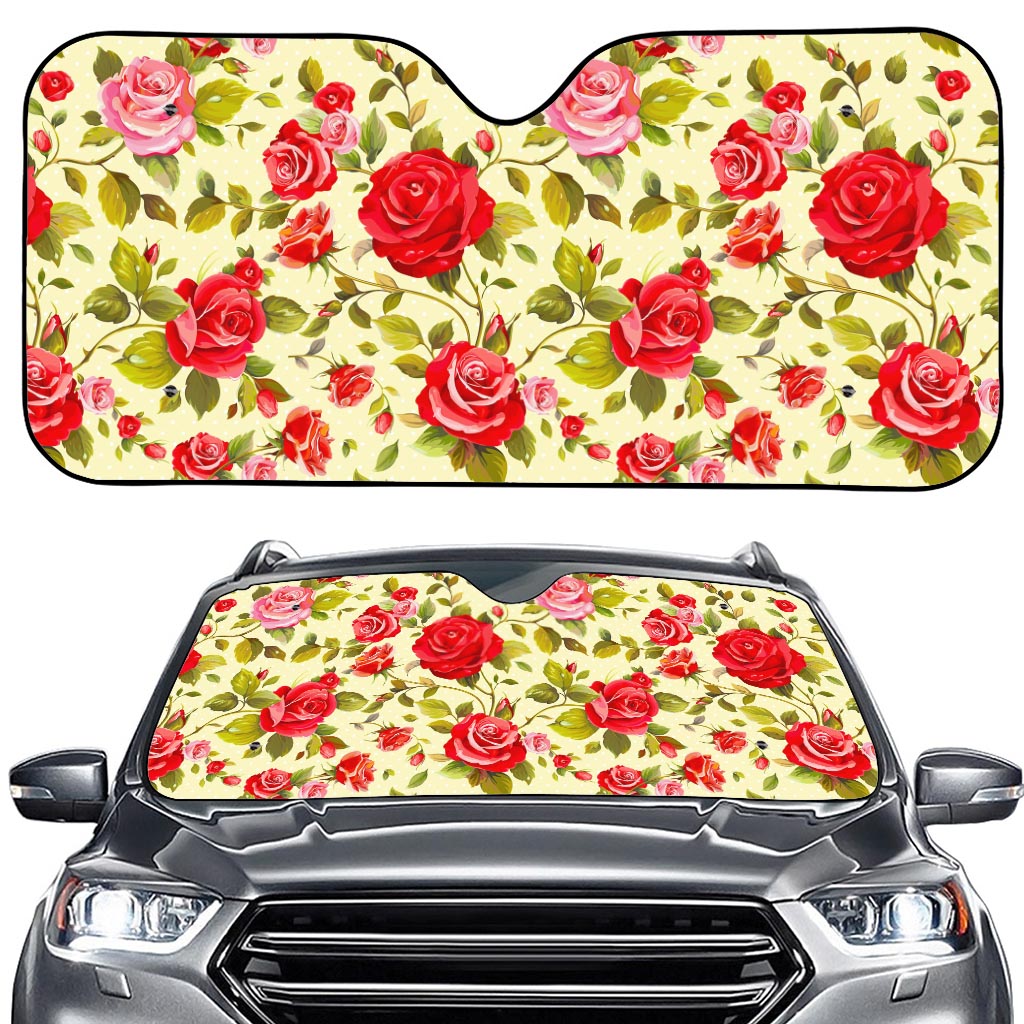 Red Pink Rose Floral Pattern Print Car Windshield Sun Shade
