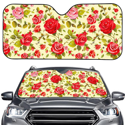 Red Pink Rose Floral Pattern Print Car Windshield Sun Shade