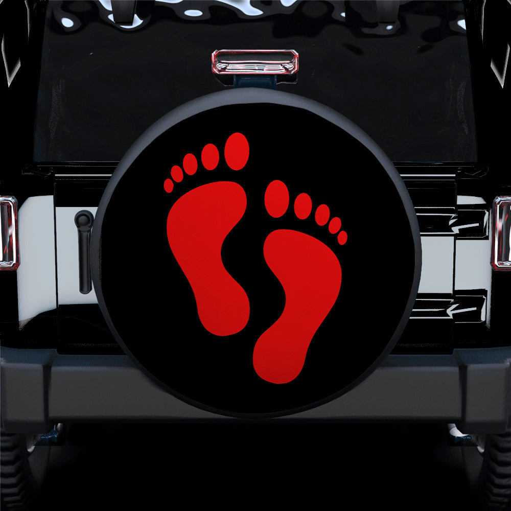Red Print Foot Jeep Car Spare Tire Cover
