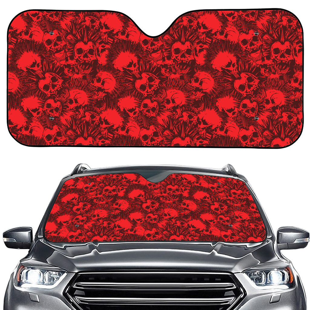 Red Punk Skull Pattern Print Car Windshield Sun Shade